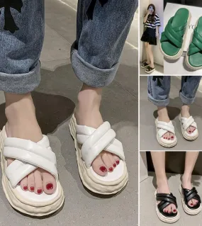 1 paio di pantofole da donna con suola spessa a forma di croce sandali da spiaggia infradito in gomma color caramello punta aper