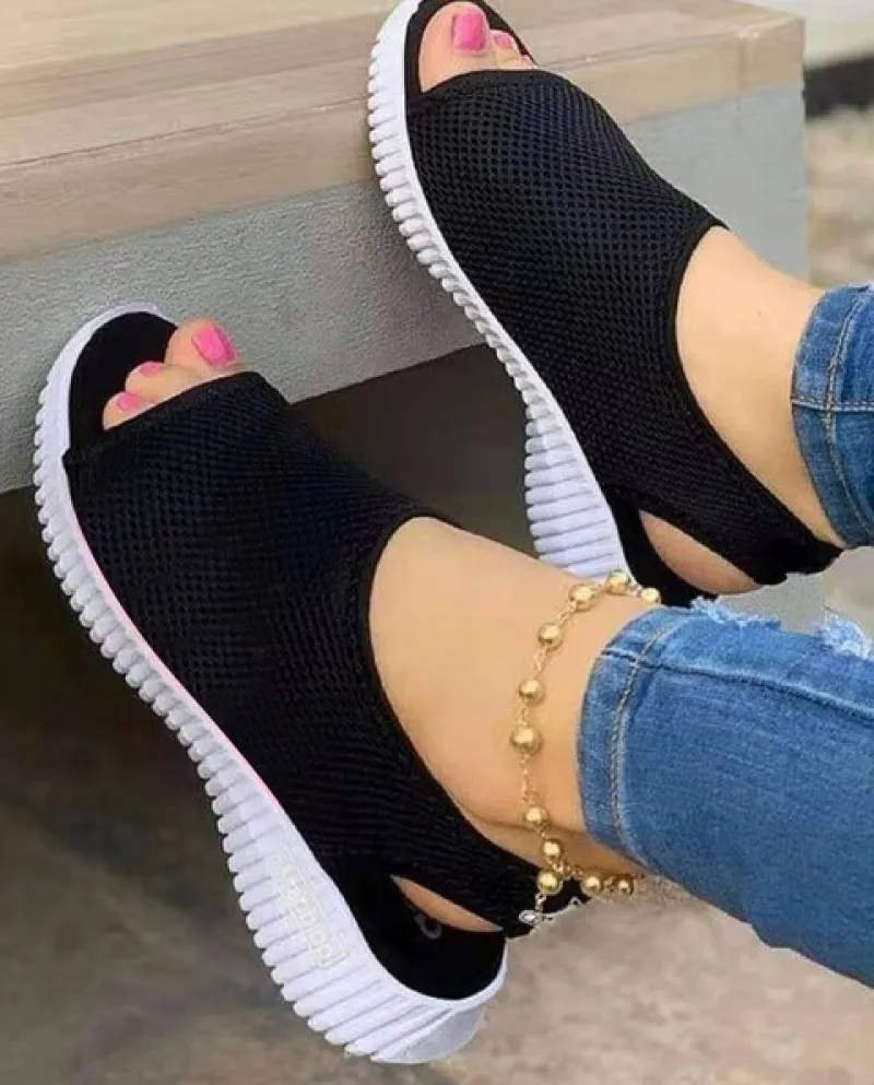 2022 Nuove Donne di Estate Sandali Punta Rotonda Open Toe Sandali Piatti Leggeri Scarpe Casual in Mesh Traspirante Slip On Scarp