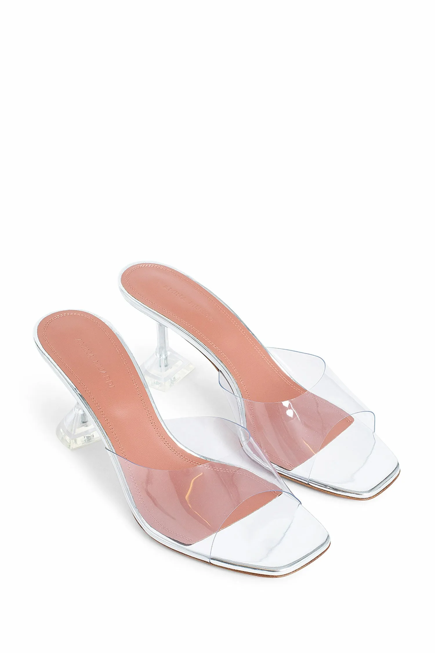 amina muaddi  lupita glass pvc mules 