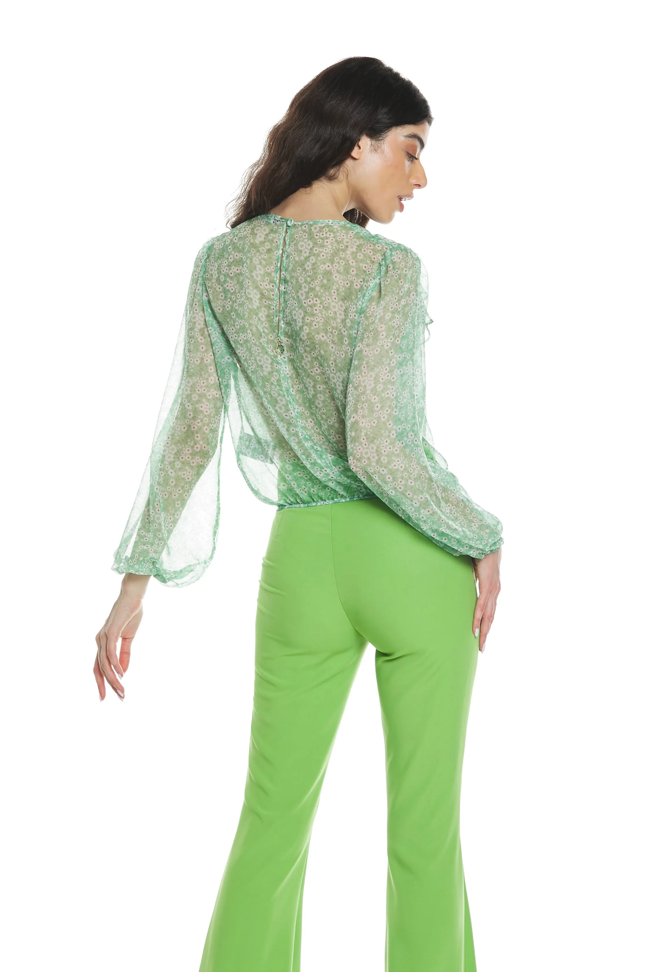 Blusa ANTAR manica lunga con elastico scollo incrocio più goccia schiena fantasia fiori