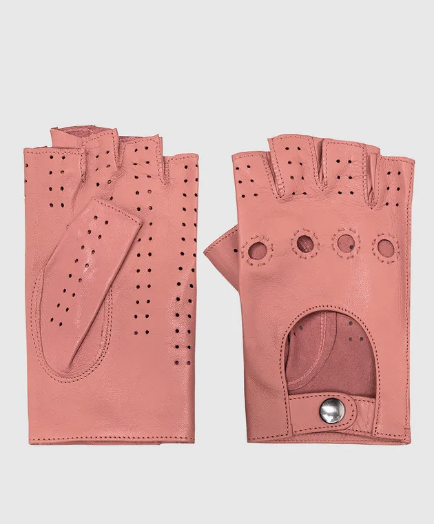 Caridei Guanti-muffole in pelle rosa 14021