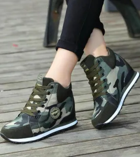 Comemore Spring High Top Wedge Platform Sneakers Scarpe casual da donna Tacchi nascosti Sneakers da donna Camouflage Basket Femm