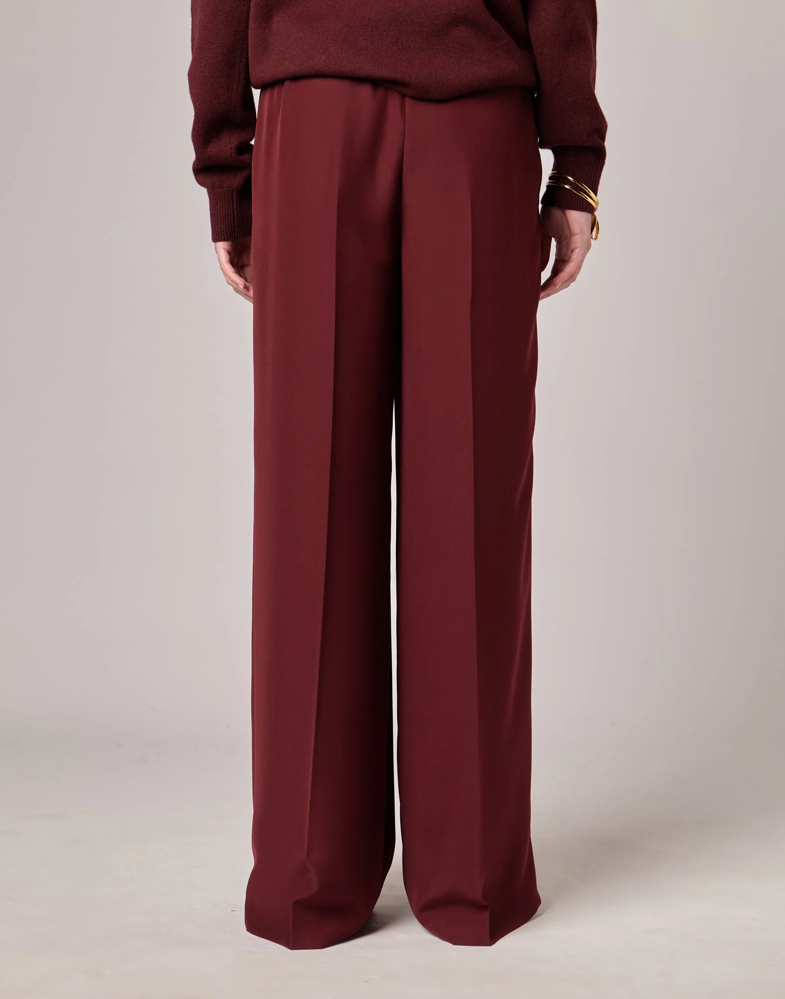 DOUUOD Pantaloni Ampi con Elastico in Cady Bordeaux