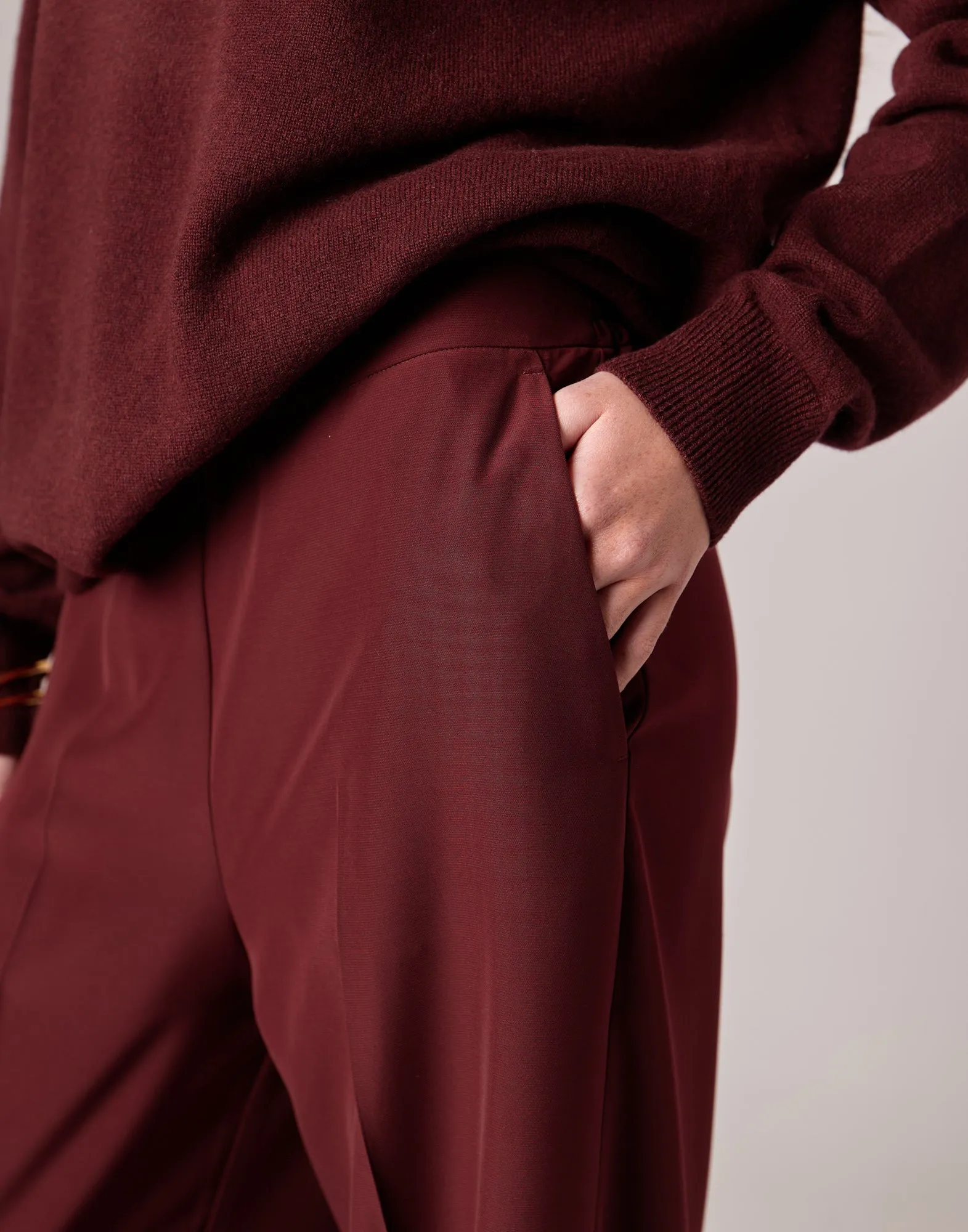 DOUUOD Pantaloni Ampi con Elastico in Cady Bordeaux