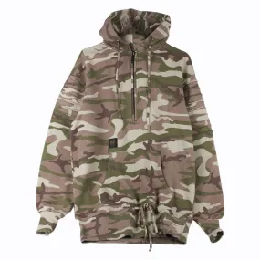 Felpa Cappuccio Zip Uomo Pleated Loose Fit Hoody Mimetico Marrone