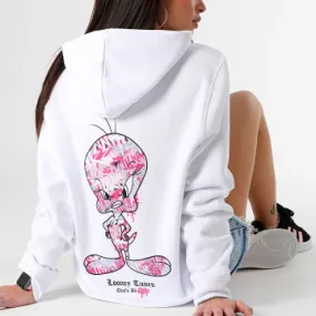 Felpa con cappuccio da donna Tweety Graff Pink Bianco