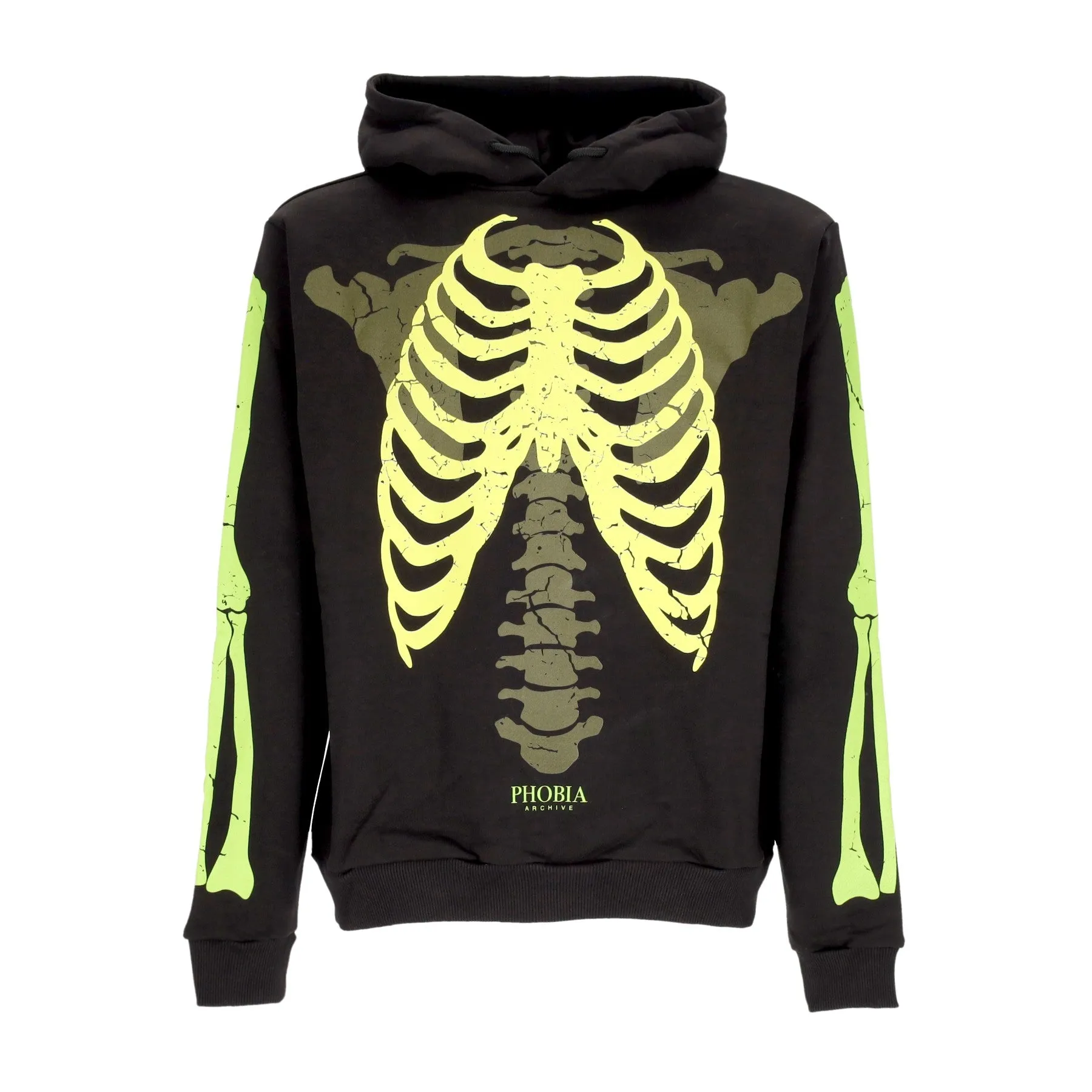 Felpa Leggera Cappuccio Uomo Bones Hoodie Black/green/light Green