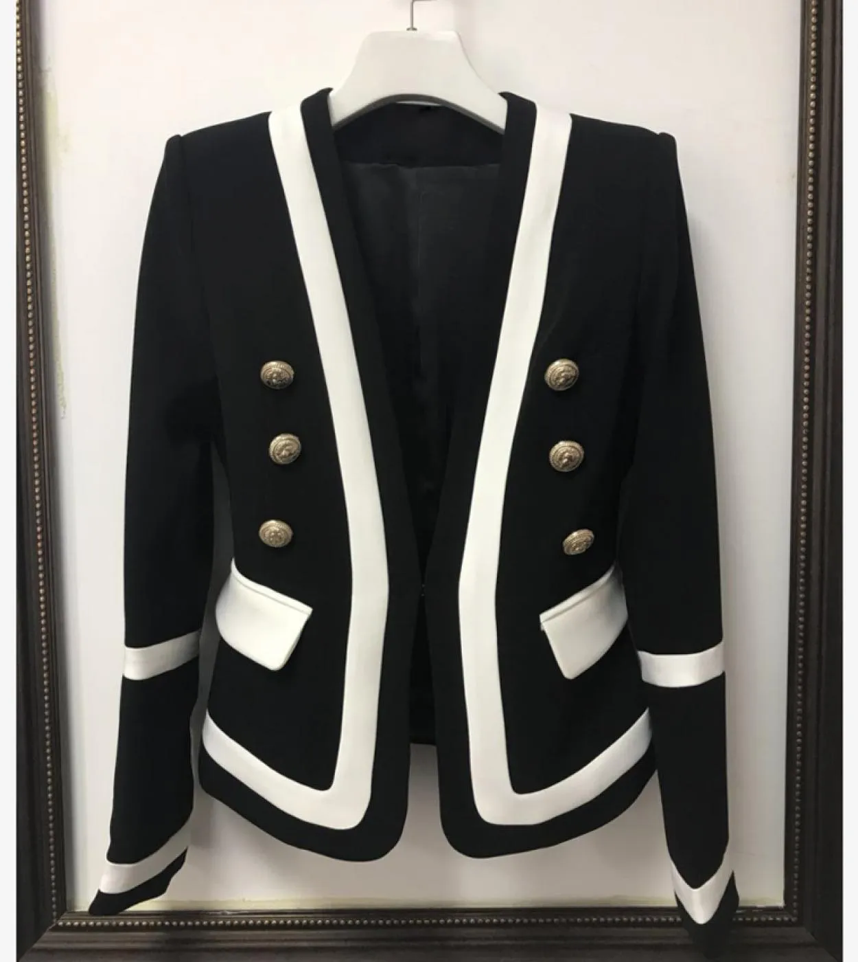 Giacca blazer da donna di nuova moda di alta qualità Giacca da donna classica nera color block con bottoni in metallo