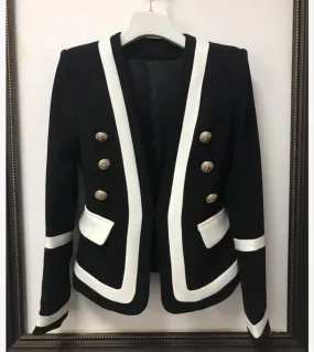 Giacca blazer da donna di nuova moda di alta qualità Giacca da donna classica nera color block con bottoni in metallo