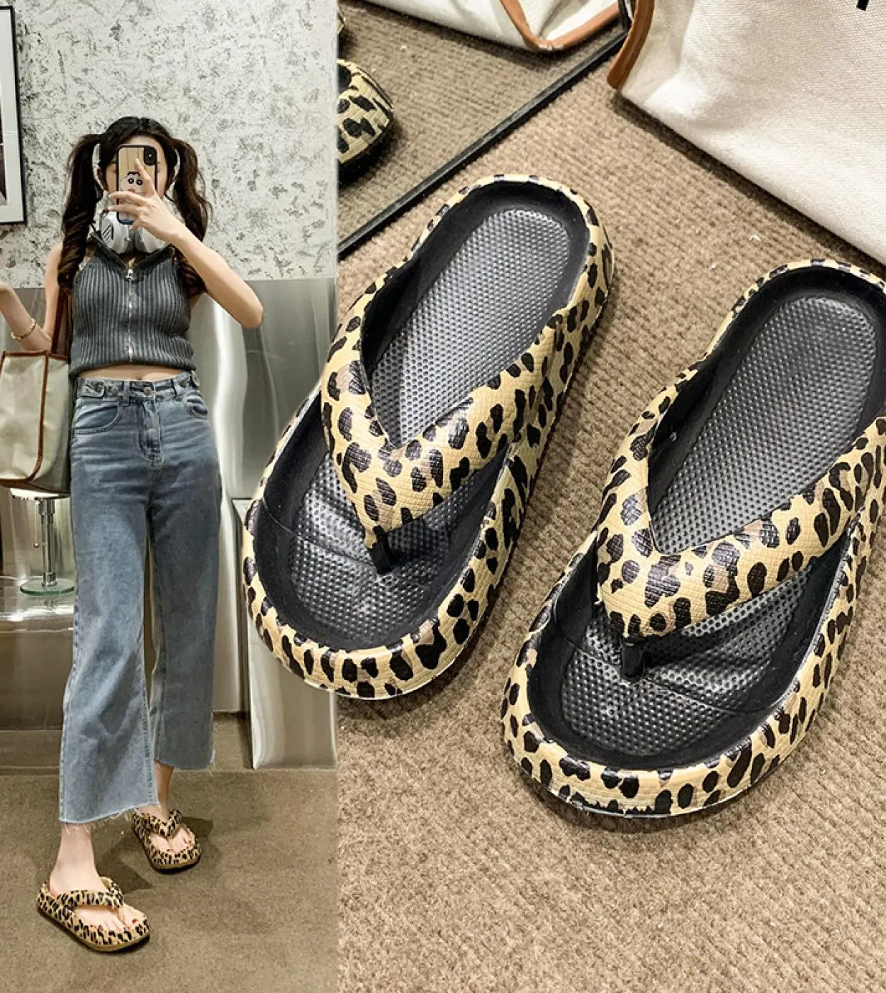 Infradito Eva leopardati alla moda per donna estate 2023 nuove pantofole con plateau e clip da donna scivolo da spiaggia antisci