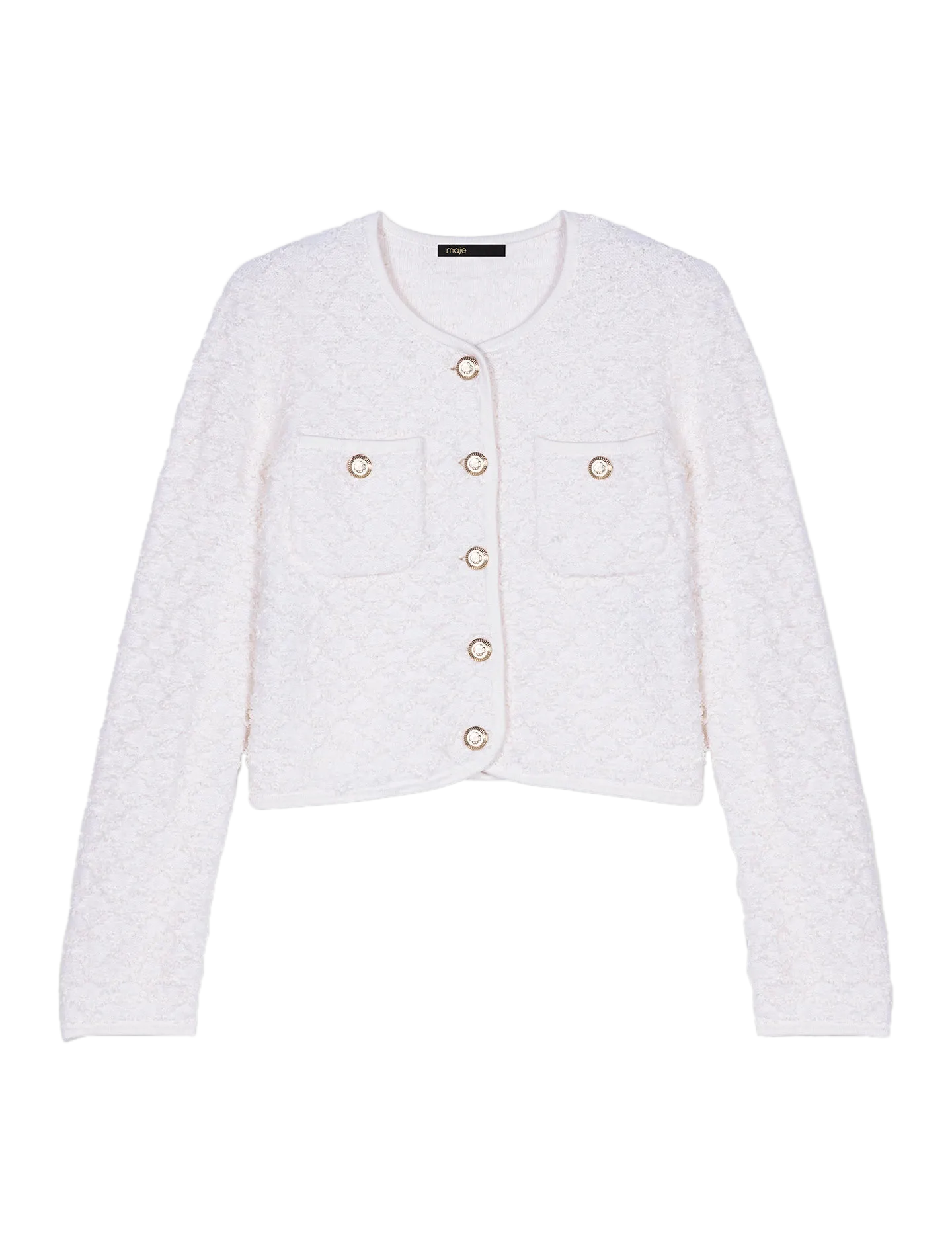  MAJE   Cardigan corto dritto scollo tondo in maglia | Bianco