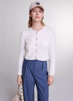  MAJE   Cardigan corto dritto scollo tondo in maglia | Bianco