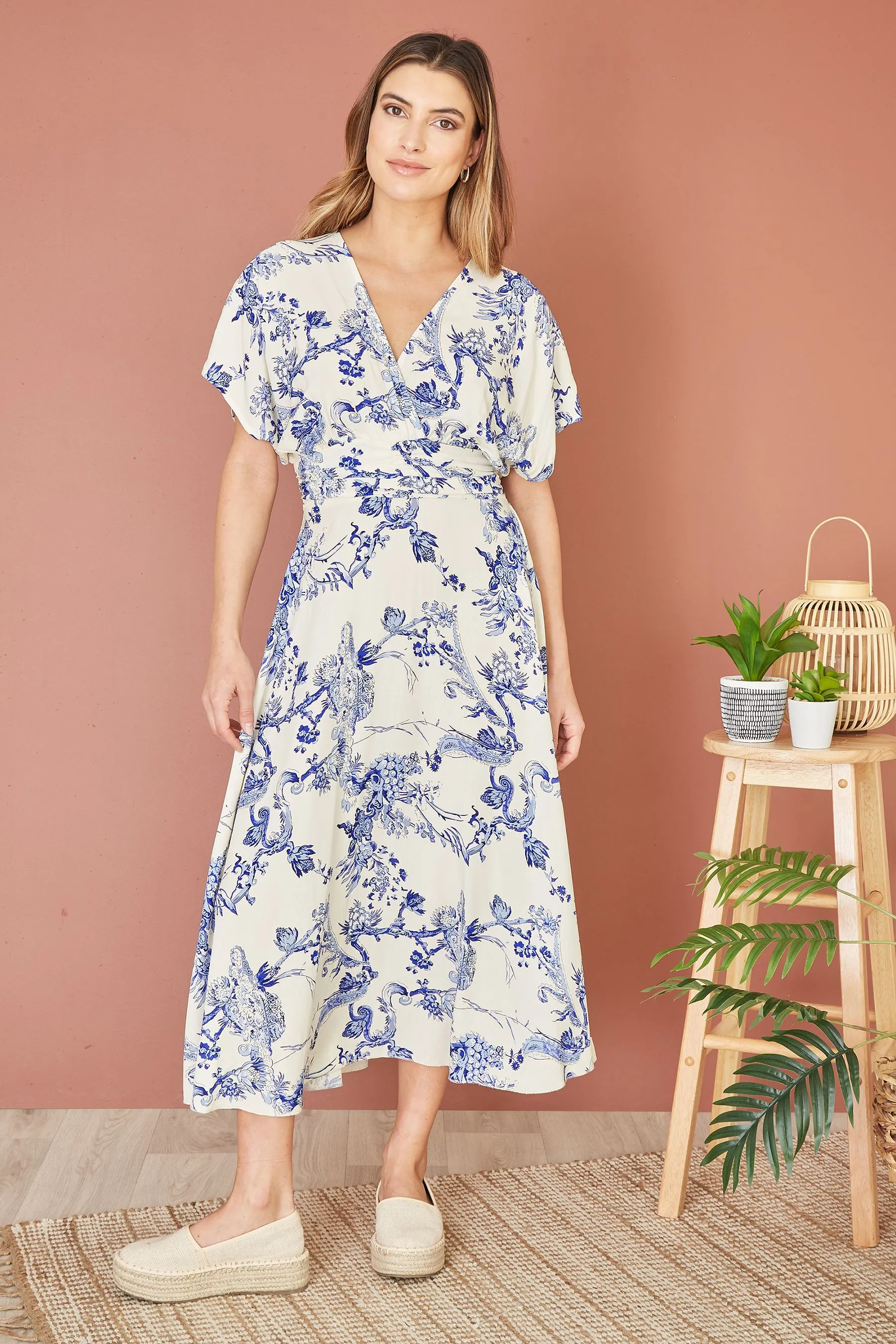 Mela - Abito midi stile kimono arricciato in vita