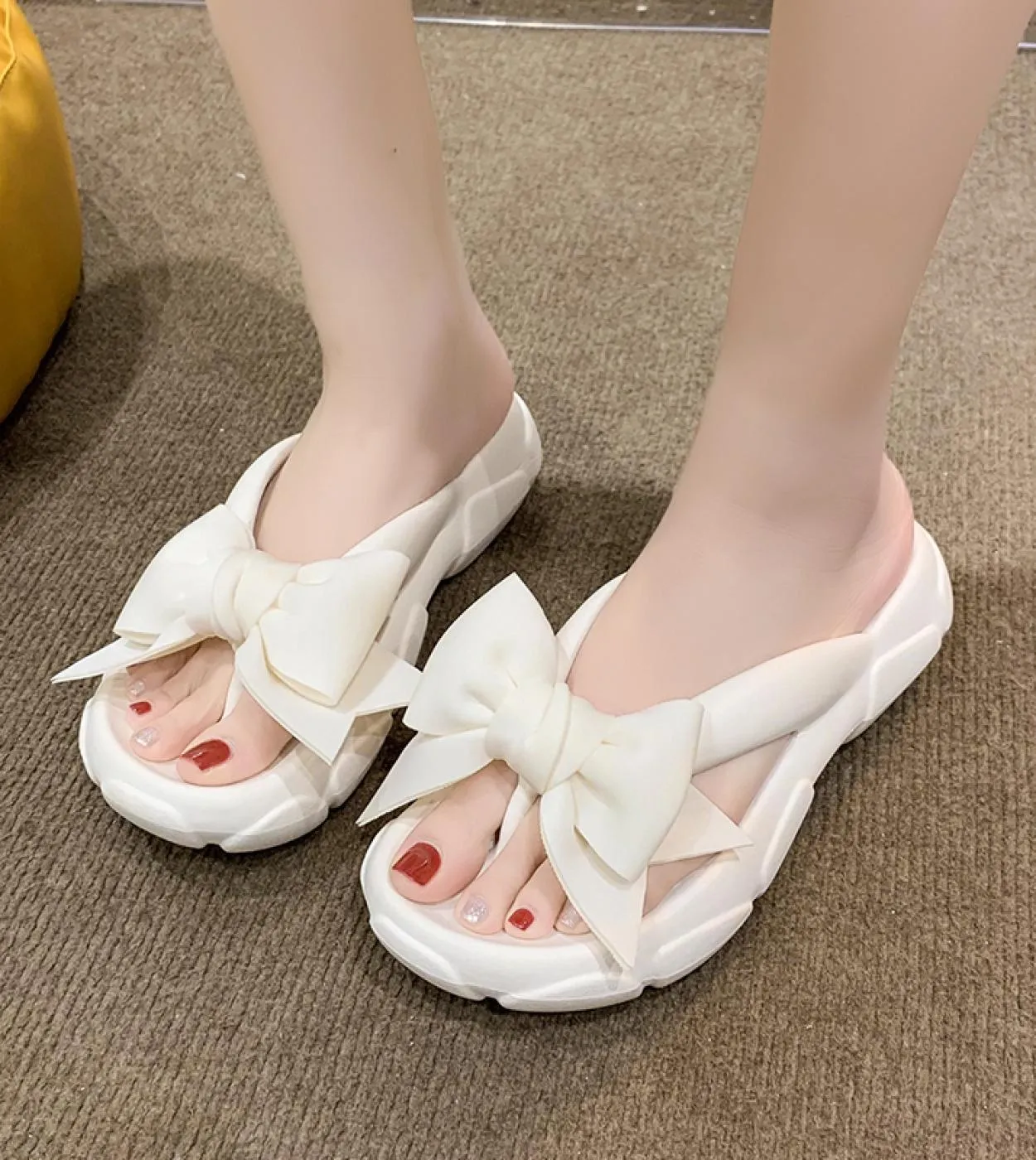 Moda Bowknot Piattaforma Infradito Per Le Donne 2023 Summer Beach Antiscivolo Pantofole Con Zeppa Donna Spessa Suola Clip Toe Pr