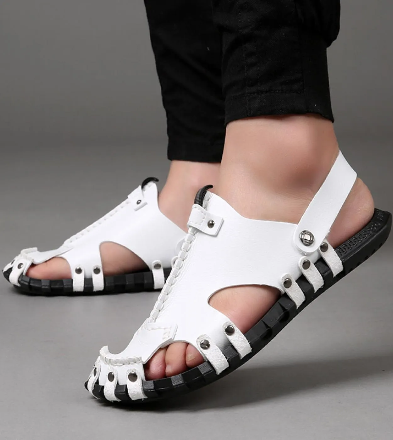 Nuovo bianco Due metodi di indossare sandali e sandali cuciti a mano Scarpe casual estive in vera pelle Sandali alla moda per ad