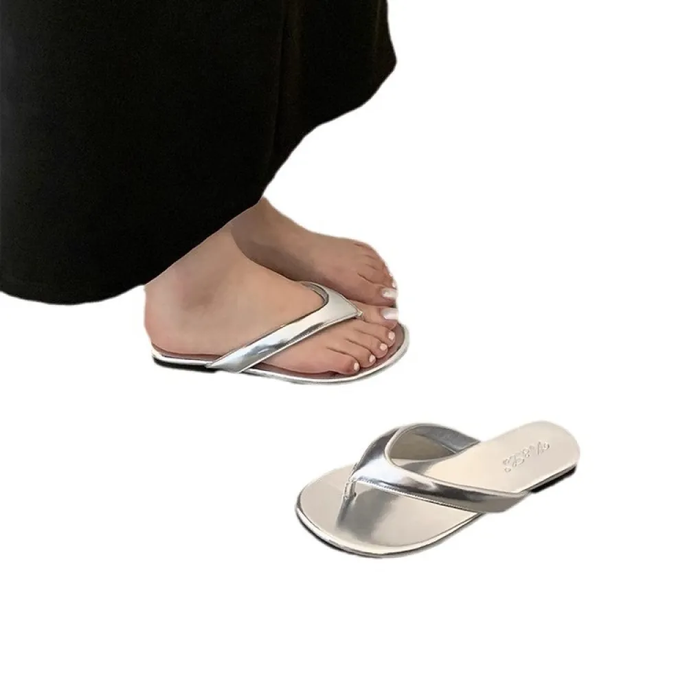 Pantofole casual da donna Infradito moda piatta Infradito da spiaggia estiva 2024 da donna Sandali argento