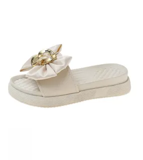 Pantofole Donna Estate Sandali con fiocco a catena Piattaforma di moda Sandali da spiaggia piatti casual da esterno Infradito Pa