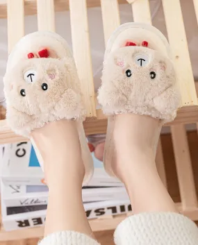 Pantofole in cotone con orso Baotou carino per donna autunno e inverno Pantofole in peluche per interni