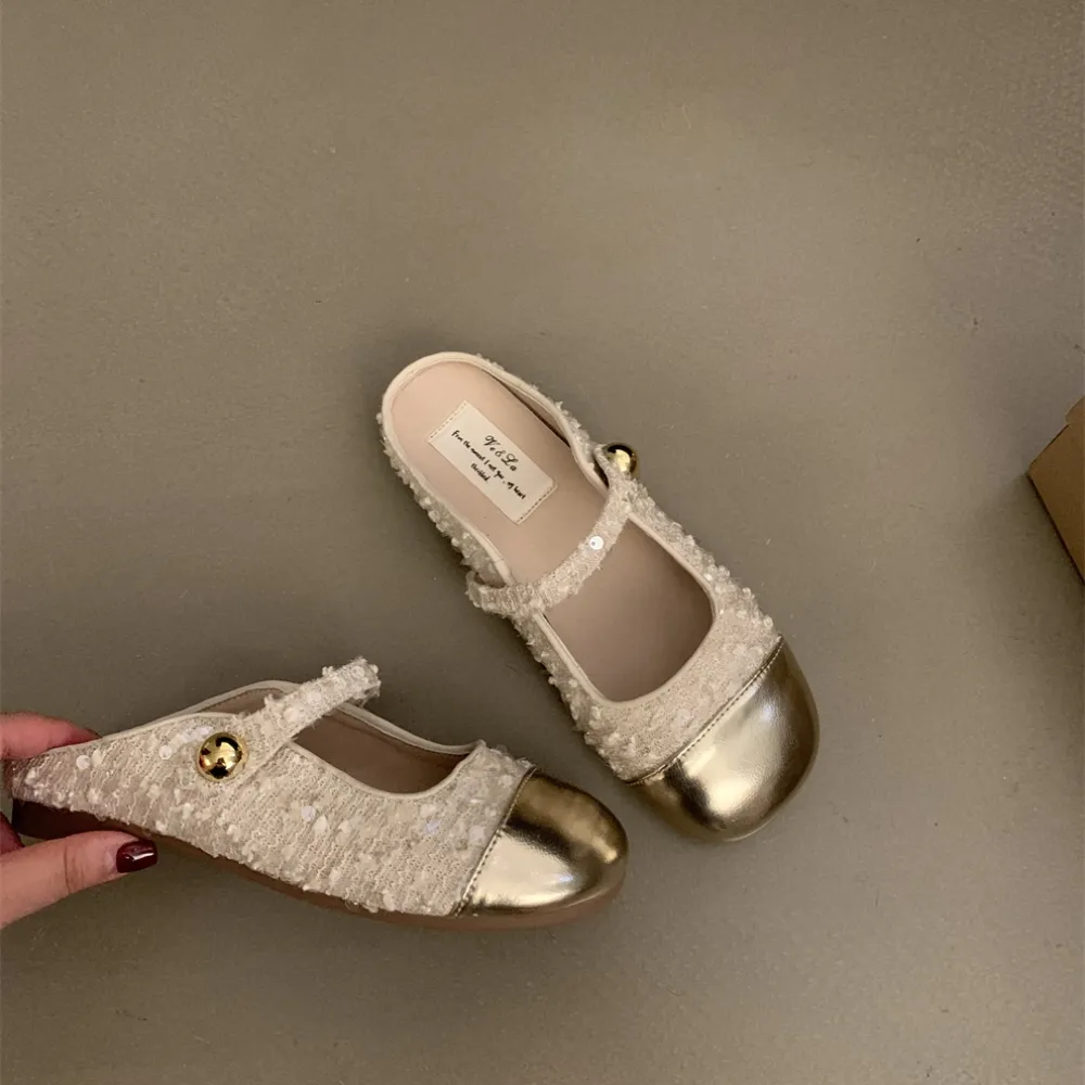 Piccole e profumate pantofole Baotou francesi con paillettes per le donne 2024 Temperamento stile primavera ed estate Mary Jane