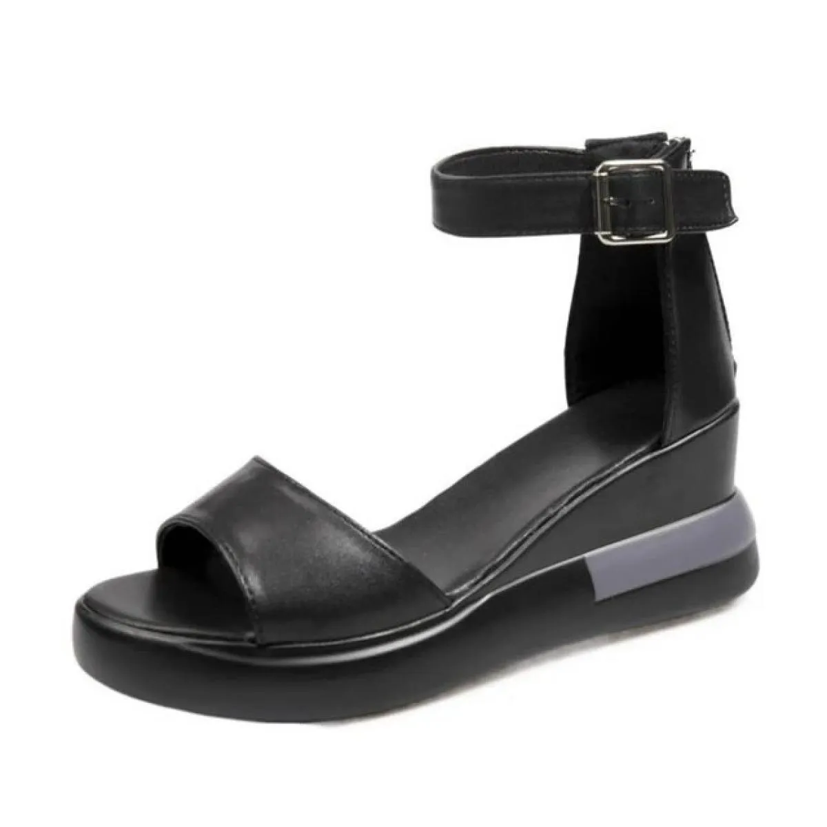 Sandali da donna con zeppa e punta aperta con cerniera scarpe casual da donna antiscivolo tinta unita cinturino con fibbia sanda