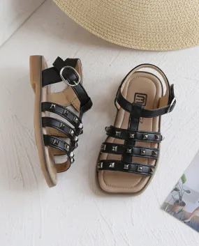 Sandali per ragazze Estate Nuovo stile Rivetto Scarpe da principessa casual per bambini Scarpe da spiaggia con velcro sul fondo