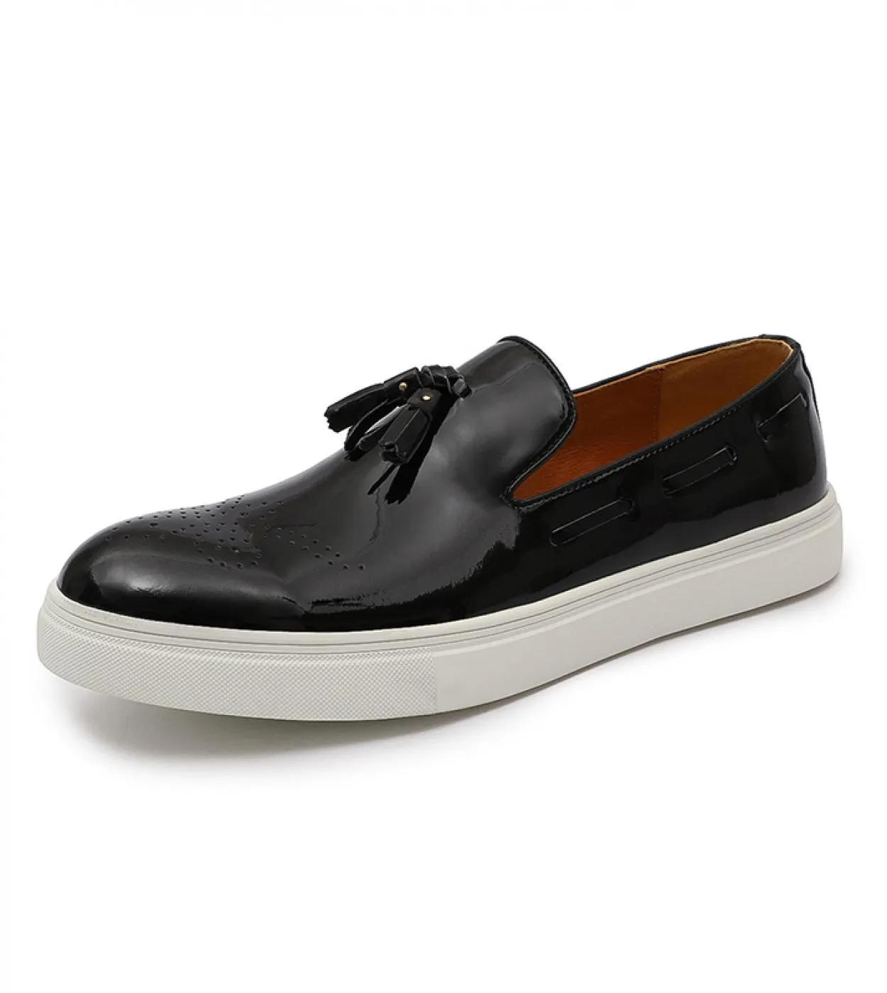 Scarpe casual da uomo Slipon in pelle verniciata liscia di alta qualità Scarpe da ginnastica piatte traspiranti nere di lusso F