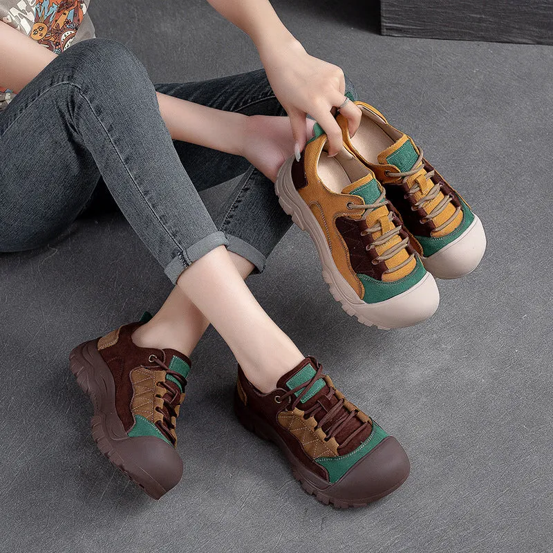 Scarpe casual in pelle patchwork retrò da donna