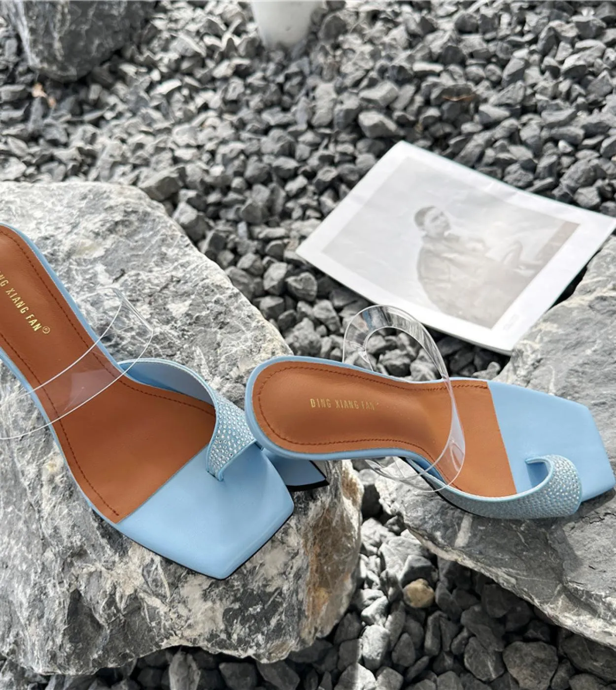 Scivoli da donna Tacchi alti da 10 cm Ciabatte in pelle da donna in cristallo Slip On Pantofole Pompe da sposa Luxury Peach Blue