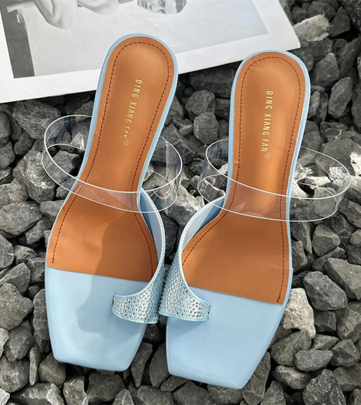 Scivoli da donna Tacchi alti da 10 cm Ciabatte in pelle da donna in cristallo Slip On Pantofole Pompe da sposa Luxury Peach Blue