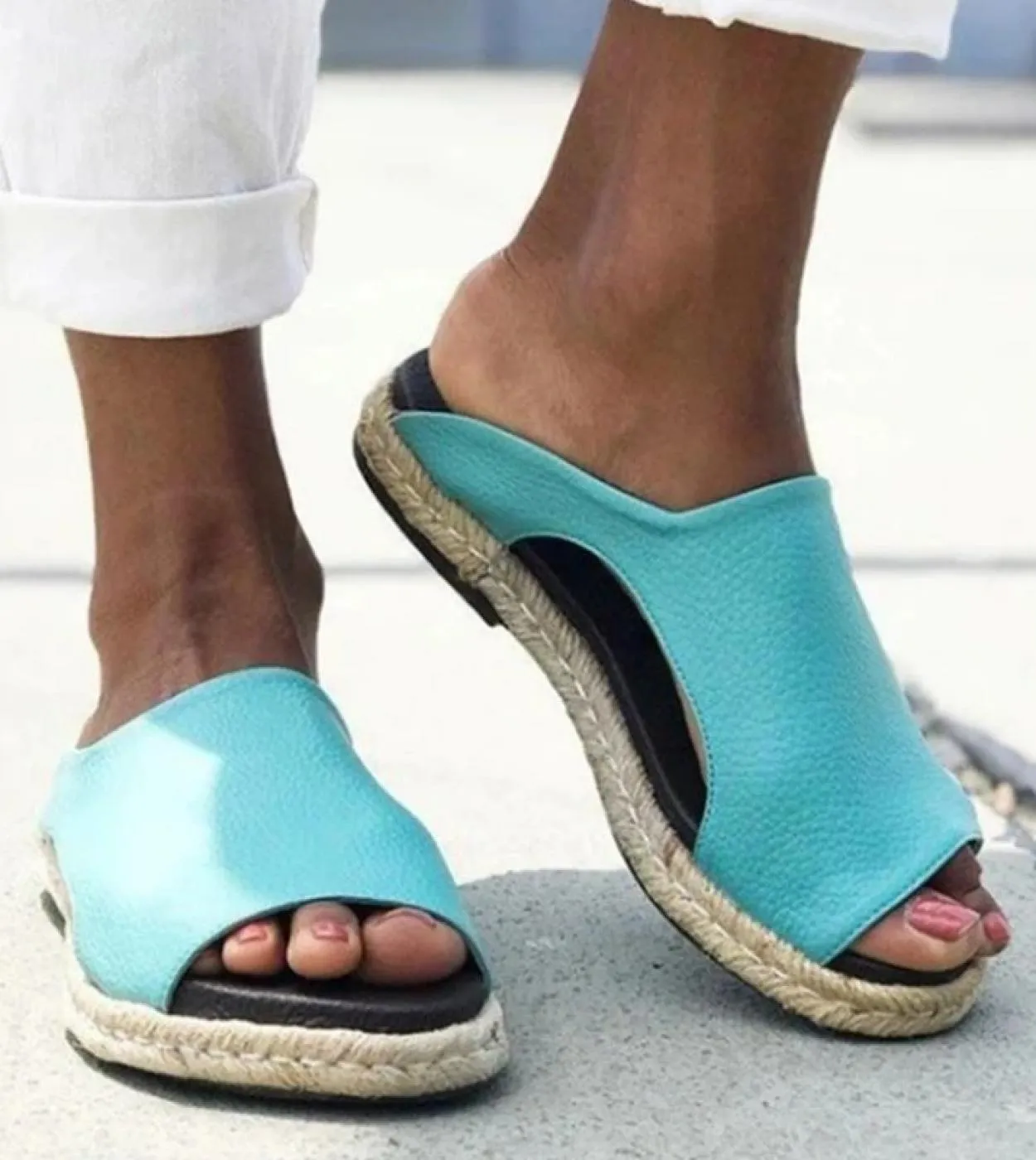 Scivoli da spiaggia estivi Pantofole da cucito Hmep Sandali da spiaggia aperti casual in pelle da donna con punta aperta retrò S