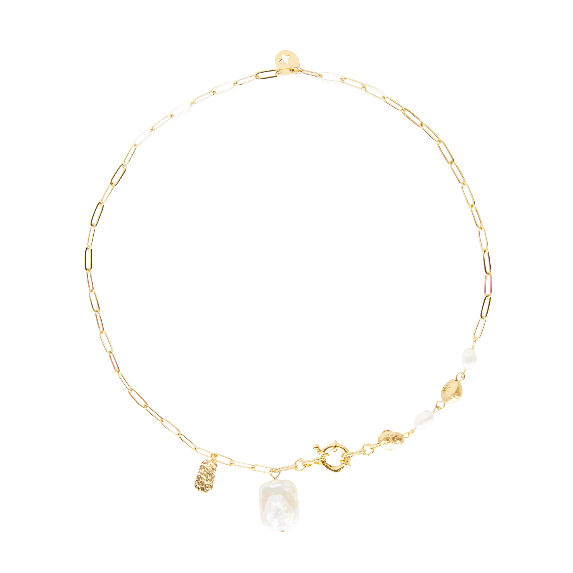  SESSUN   CHOYA PEARL - Collana catena a maglia lunga in ottone con perle | Dorato