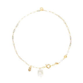  SESSUN   CHOYA PEARL - Collana catena a maglia lunga in ottone con perle | Dorato