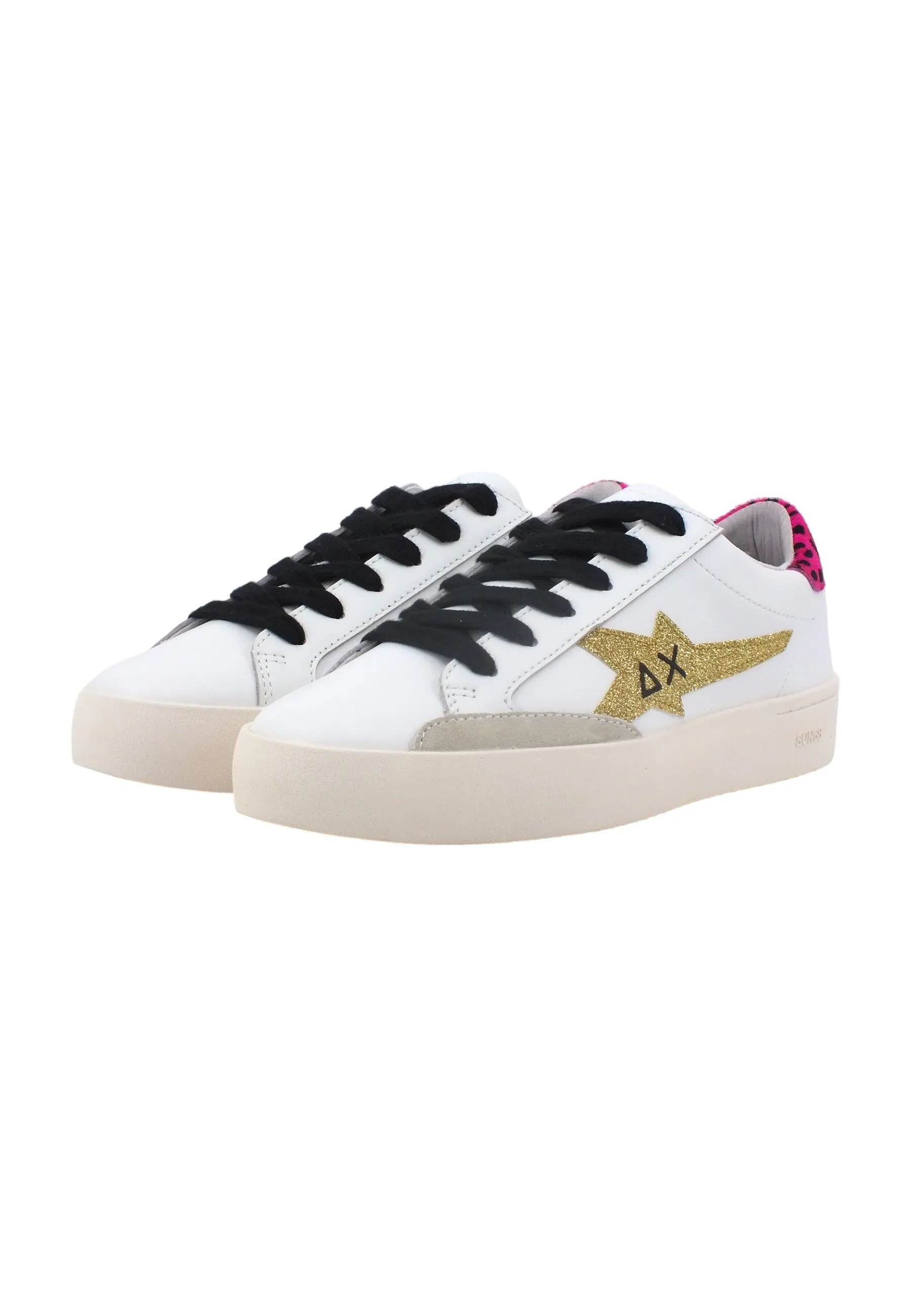 SUN68 Katy Leather Sneaker Donna Bianco Oro Z43221